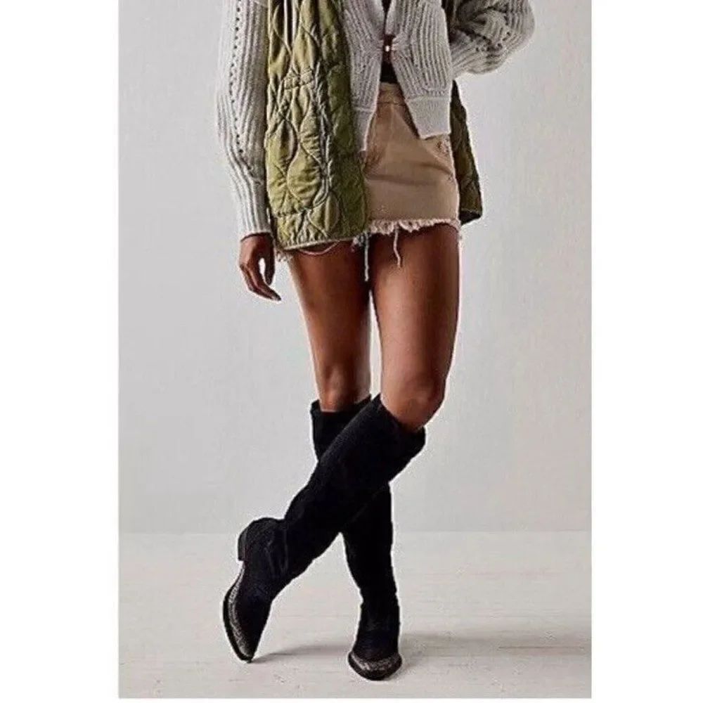 NEW FREE PEOPLE Sz 40 STERLING WESTERN TALL BOOTS ON BLACK